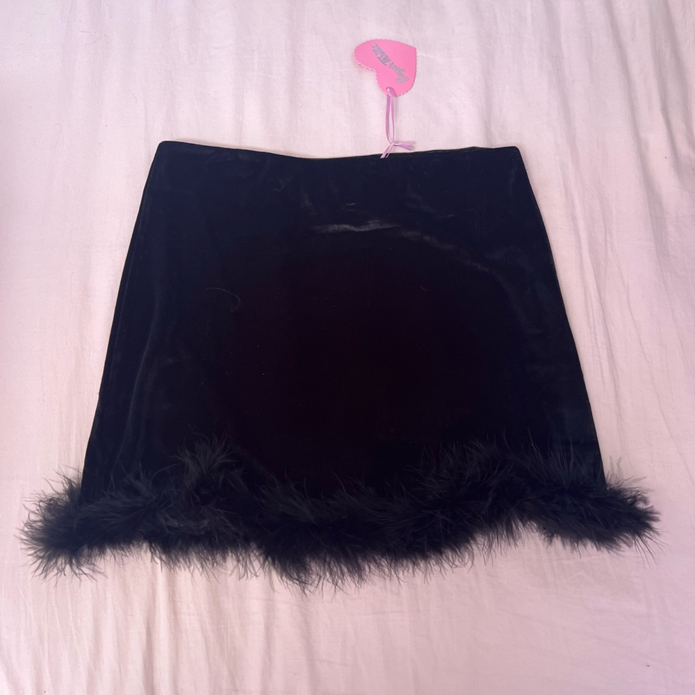 Sugar Thrillz Black Mini Skirt with Feather Trim